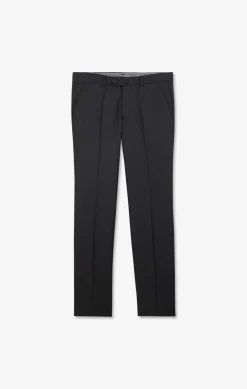 Pantalon Regular Gris Fonce En Laine A Plis Casses