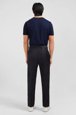 Pantalon Regular Gris Fonce En Laine A Plis Casses