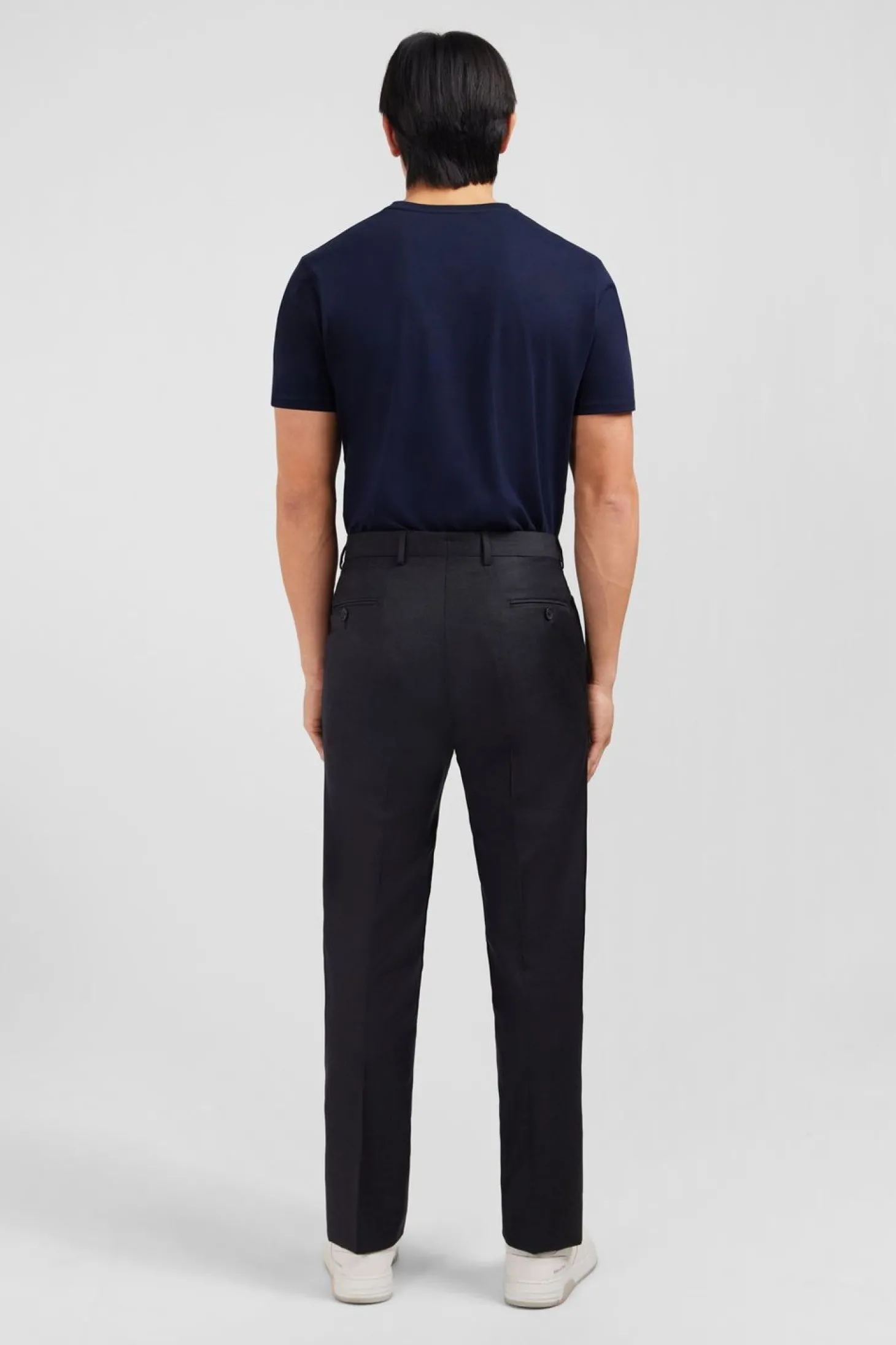 Pantalon Regular Gris Fonce En Laine A Plis Casses