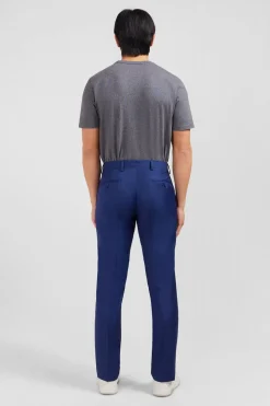 Pantalon Slim Bleu En Laine A Plis Casses