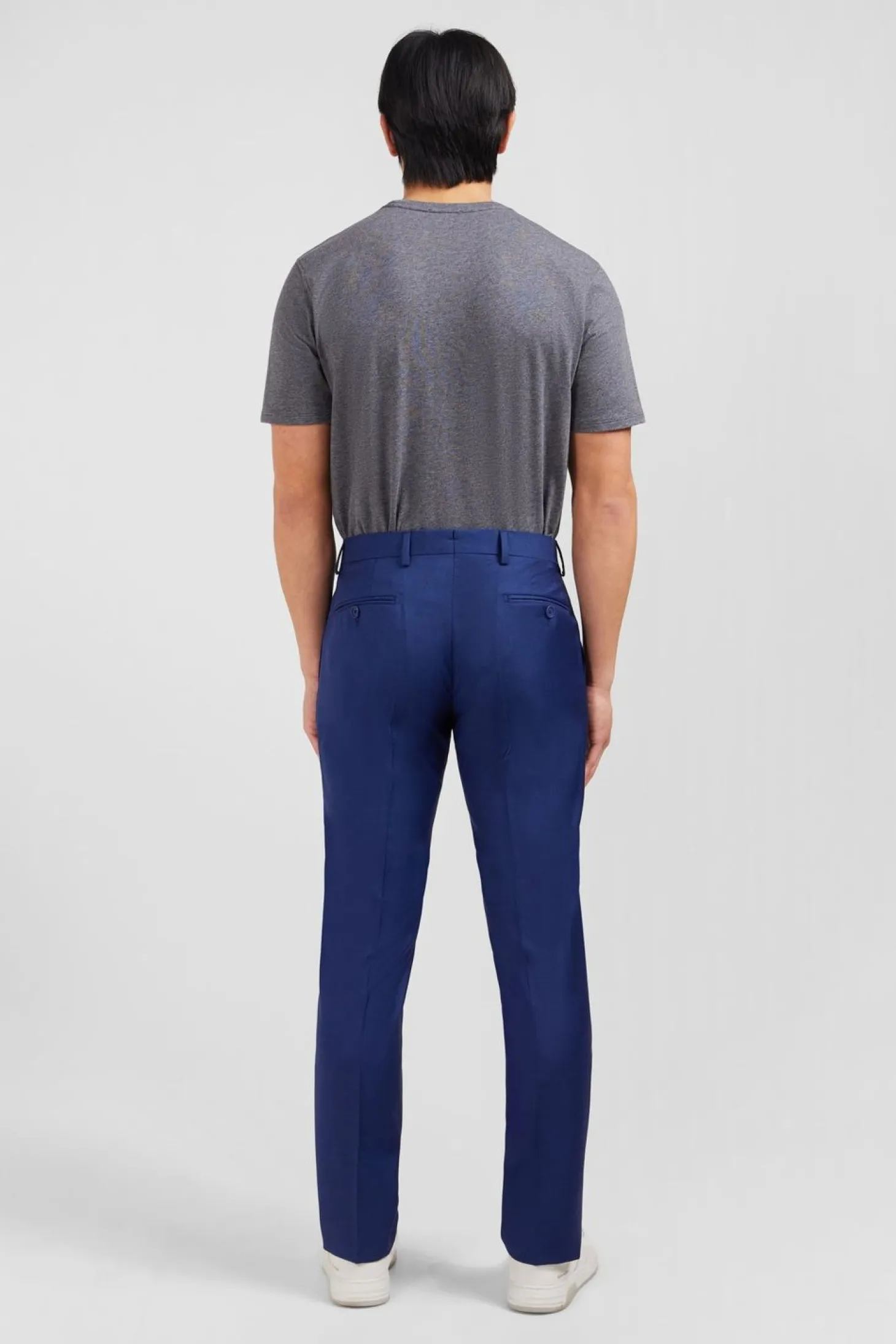 Pantalon Slim Bleu En Laine A Plis Casses