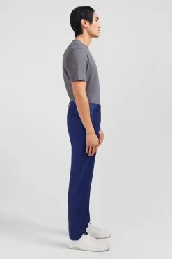 Pantalon Slim Bleu En Laine A Plis Casses