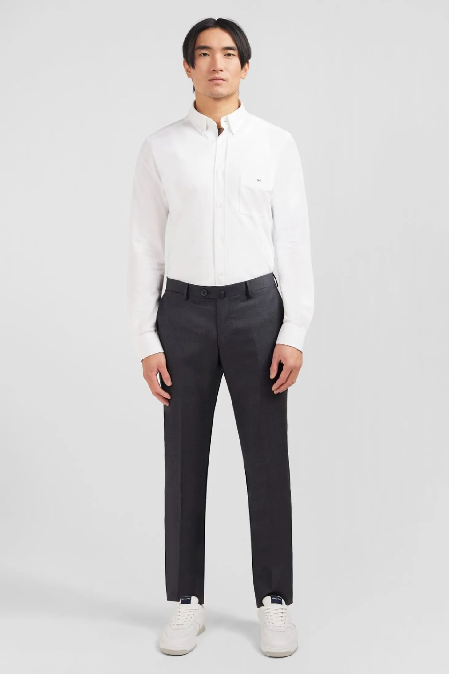 Pantalon Slim Gris En Laine A Plis Casses