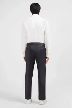 Pantalon Slim Gris En Laine A Plis Casses