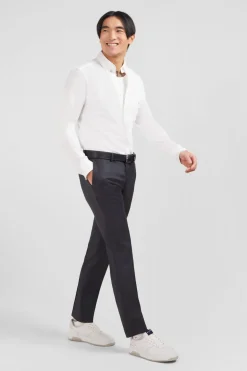 Pantalon Slim Gris En Laine A Plis Casses