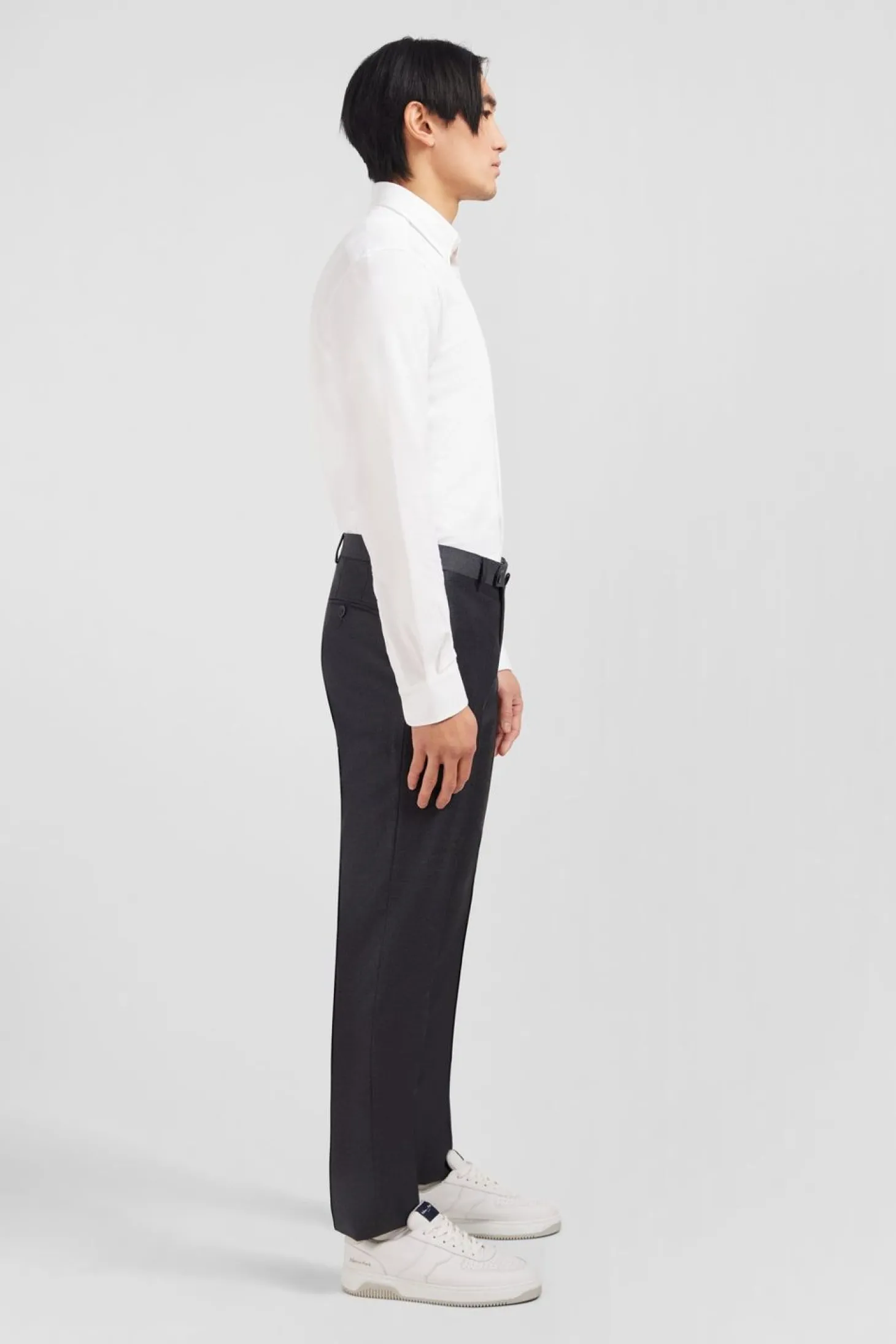 Pantalon Slim Gris En Laine A Plis Casses