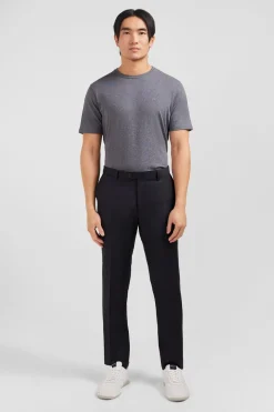 Pantalon Slim Gris Fonce En Laine A Plis Casses