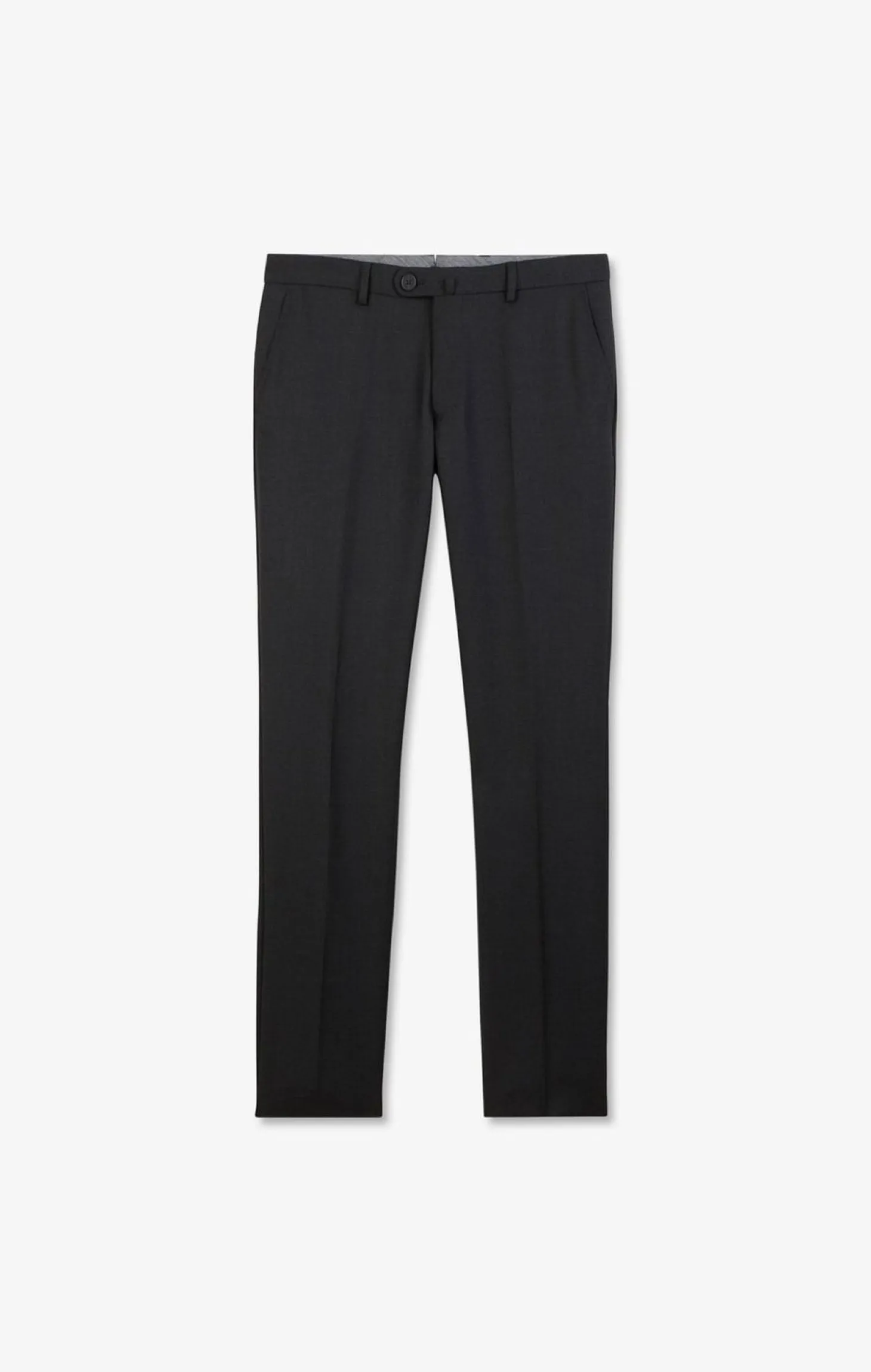 Pantalon Slim Gris Fonce En Laine A Plis Casses