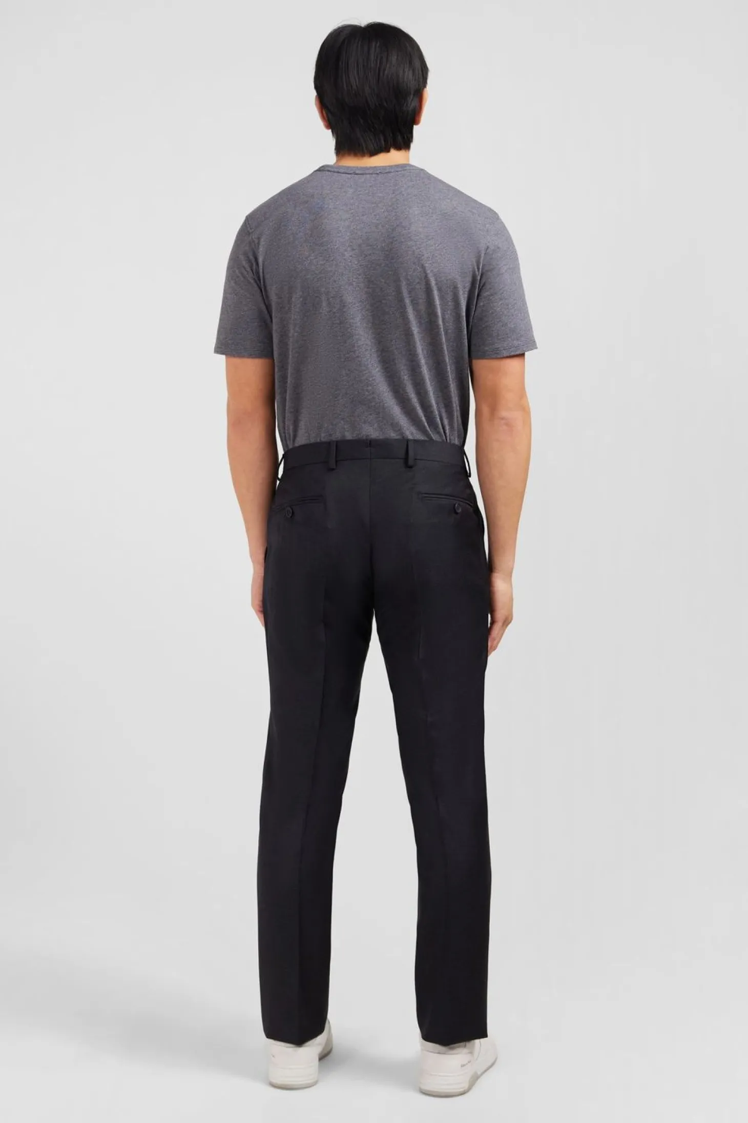 Pantalon Slim Gris Fonce En Laine A Plis Casses