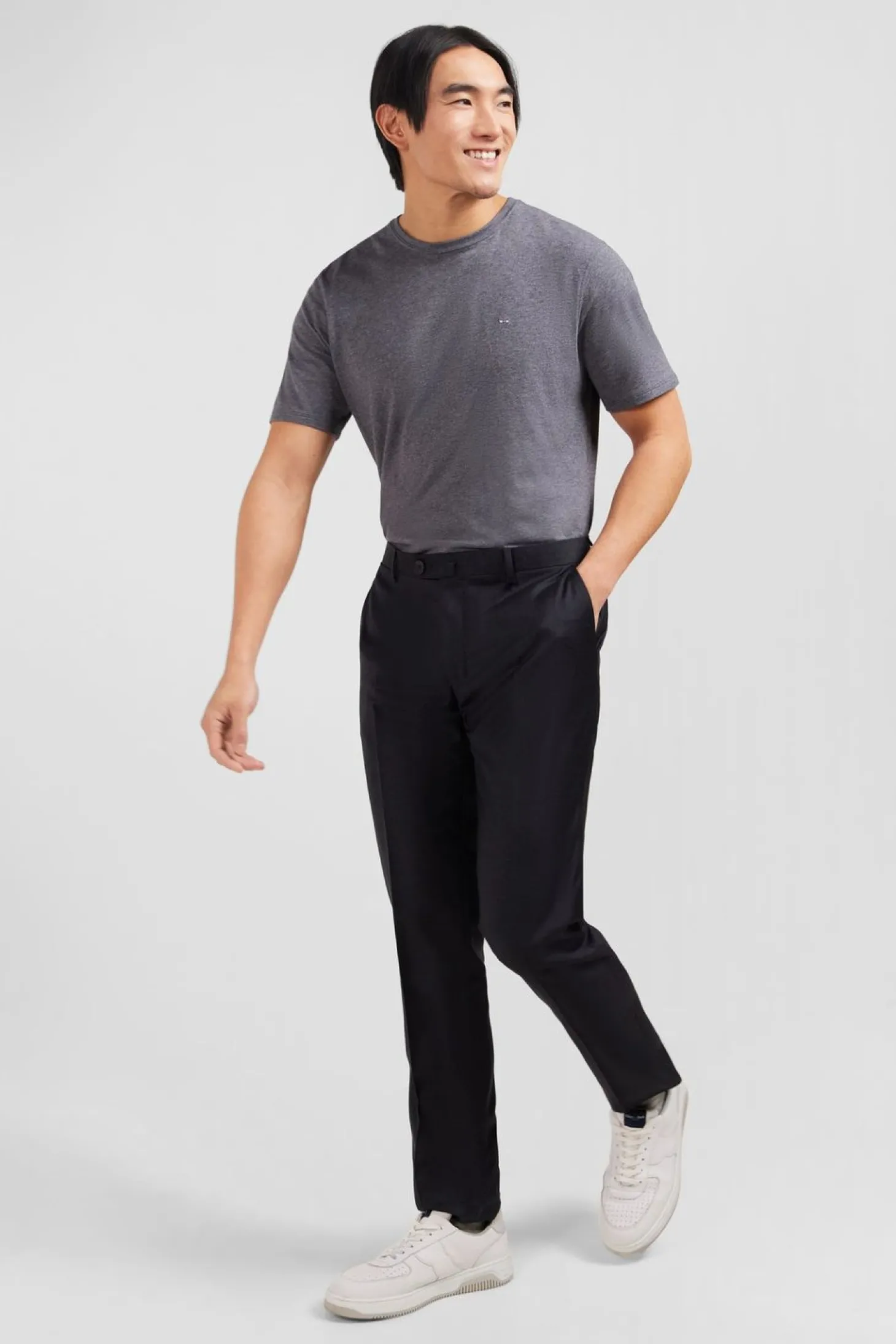 Pantalon Slim Gris Fonce En Laine A Plis Casses