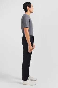 Pantalon Slim Gris Fonce En Laine A Plis Casses