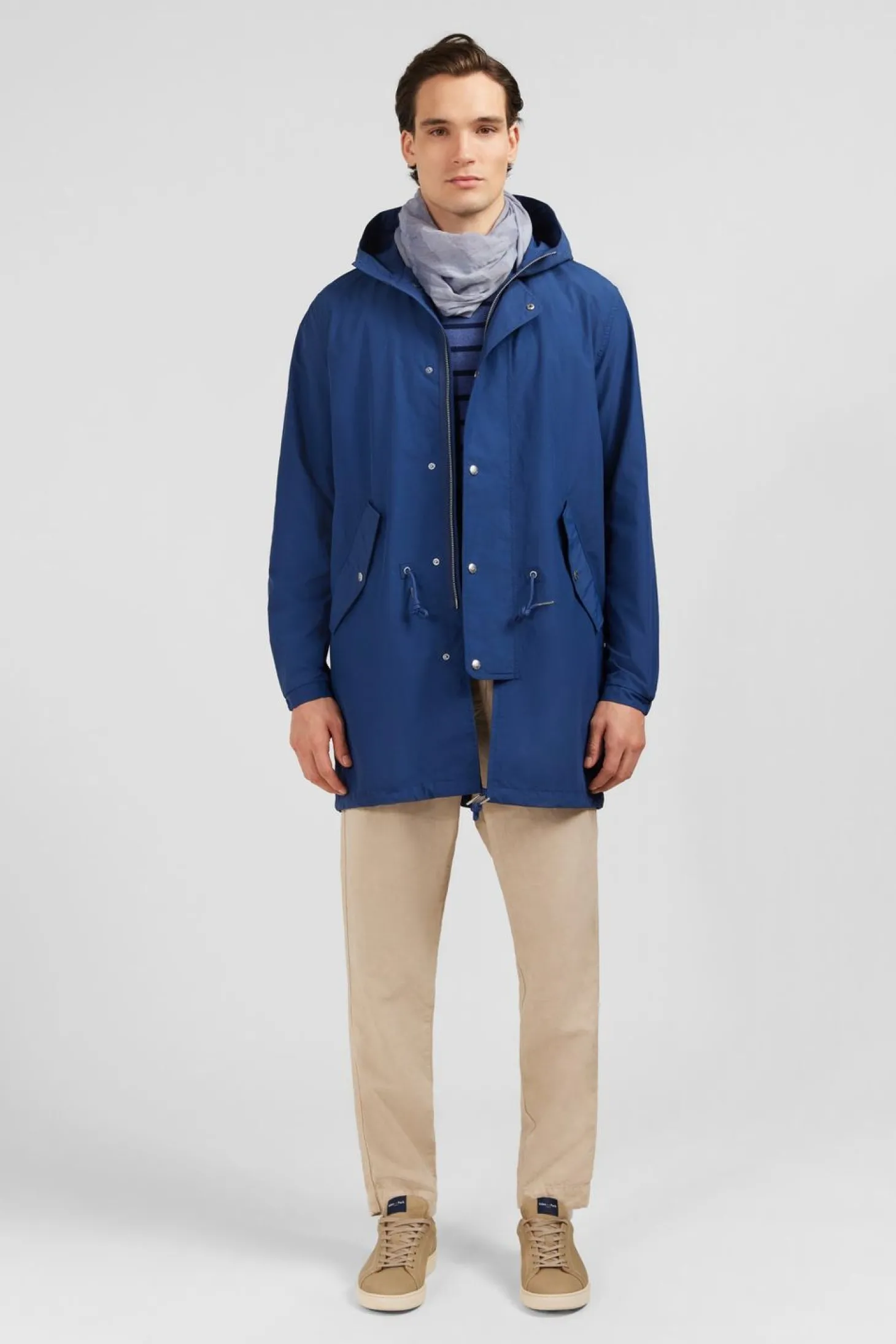 Parka A Capuche En Toile De Coton Melange Bleu
