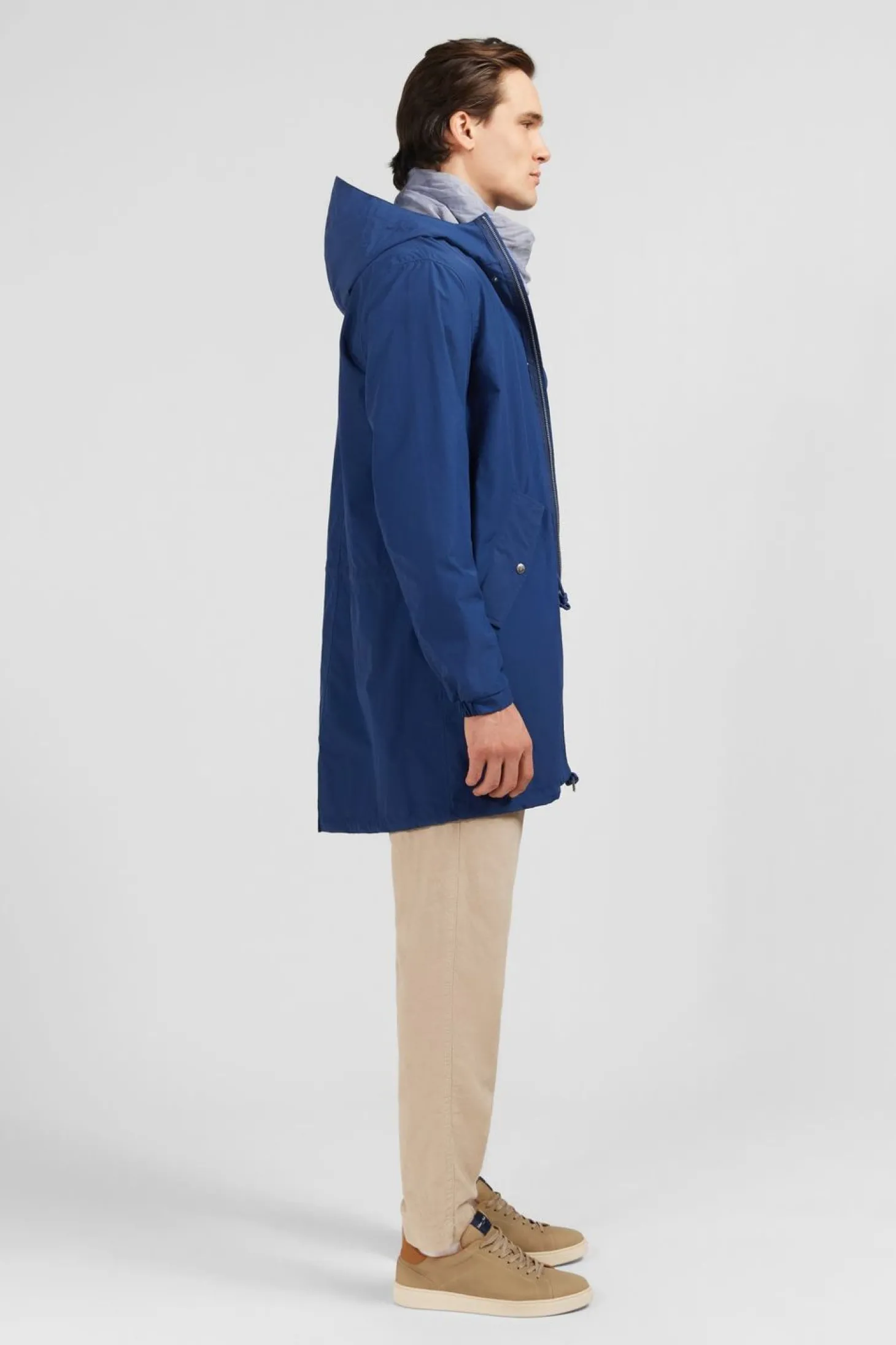 Parka A Capuche En Toile De Coton Melange Bleu