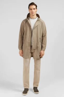 Parka A Capuche En Toile De Coton Melange Beige