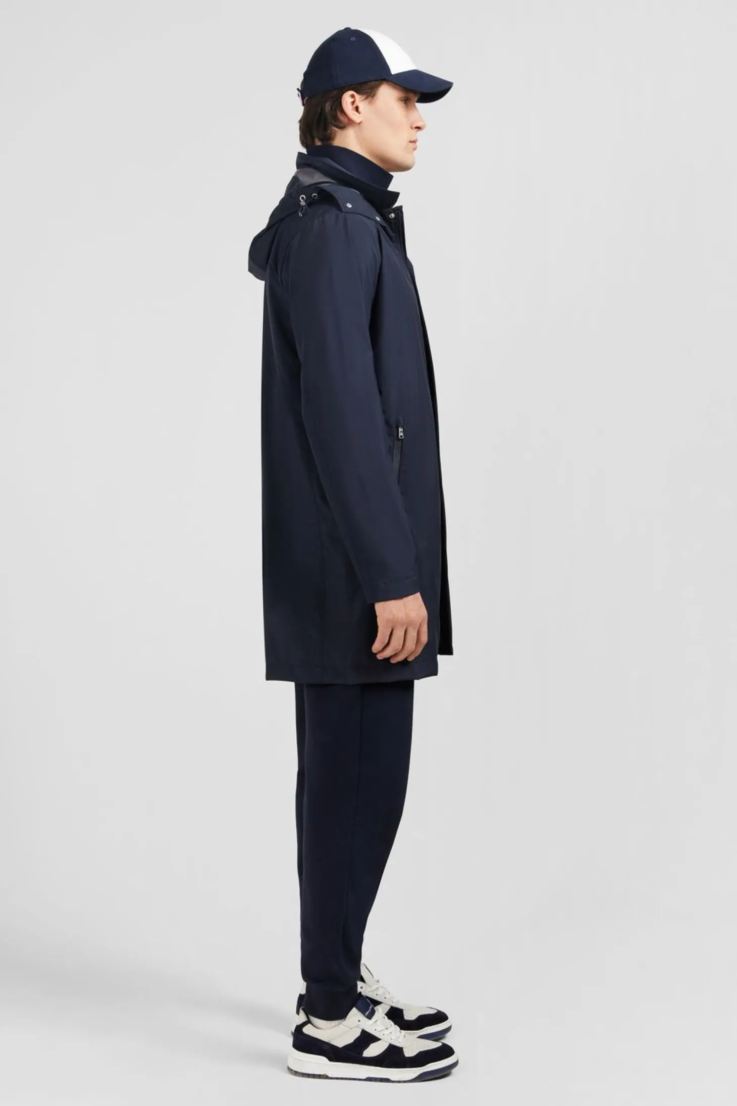 Parka Longue A Capuche Amovible Marine