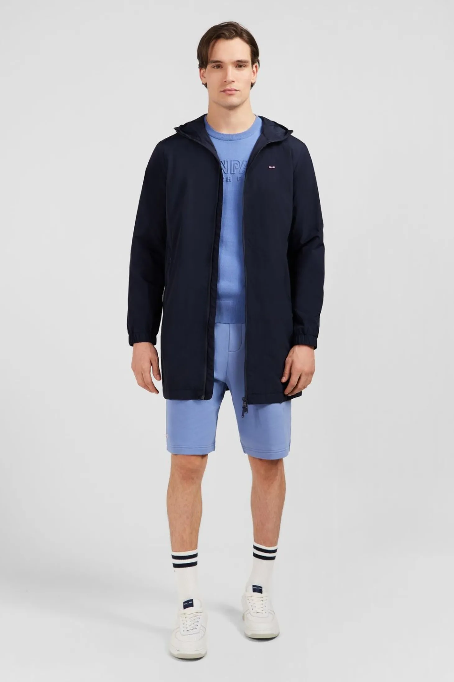 Parka Longue Zippee A Capuche Marine