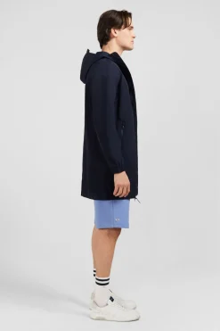 Parka Longue Zippee A Capuche Marine