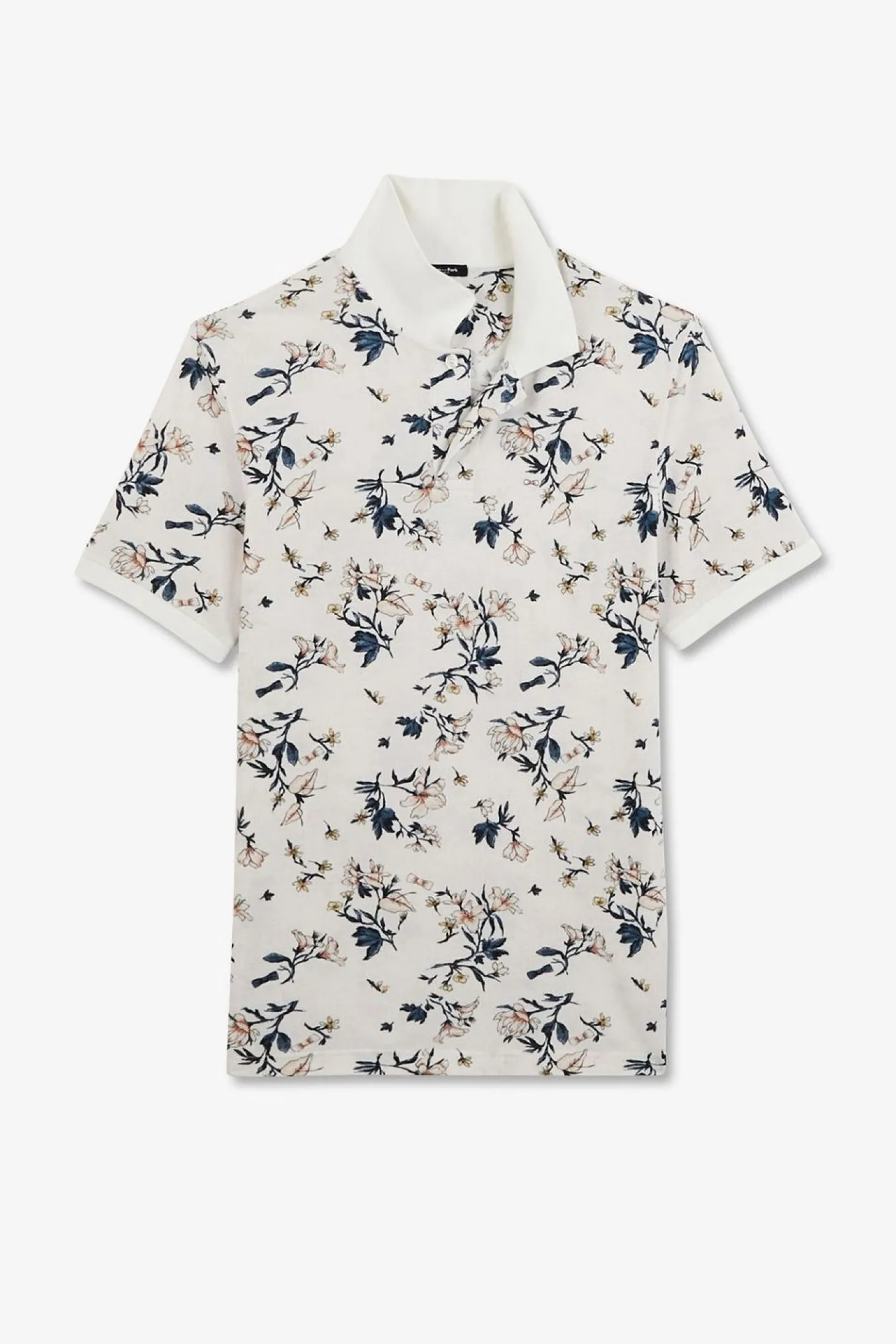 Polo Blanc Imprime Exclusif Fleuri