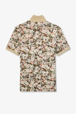 Polo Blanc Imprime Fleurs A Manches Courtes