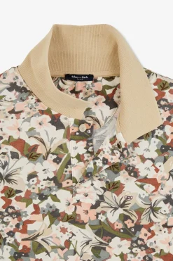 Polo Blanc Imprime Fleurs A Manches Courtes