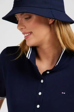 Polo Bleu Fonce Manches Courtes En Coton Pima