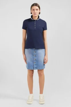 Polo Bleu Fonce Manches Courtes En Coton Pima
