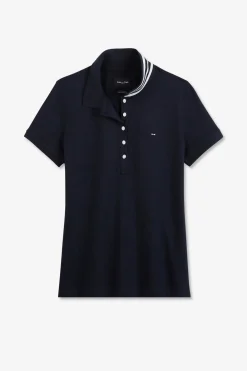 Polo Bleu Fonce Manches Courtes En Coton Pima