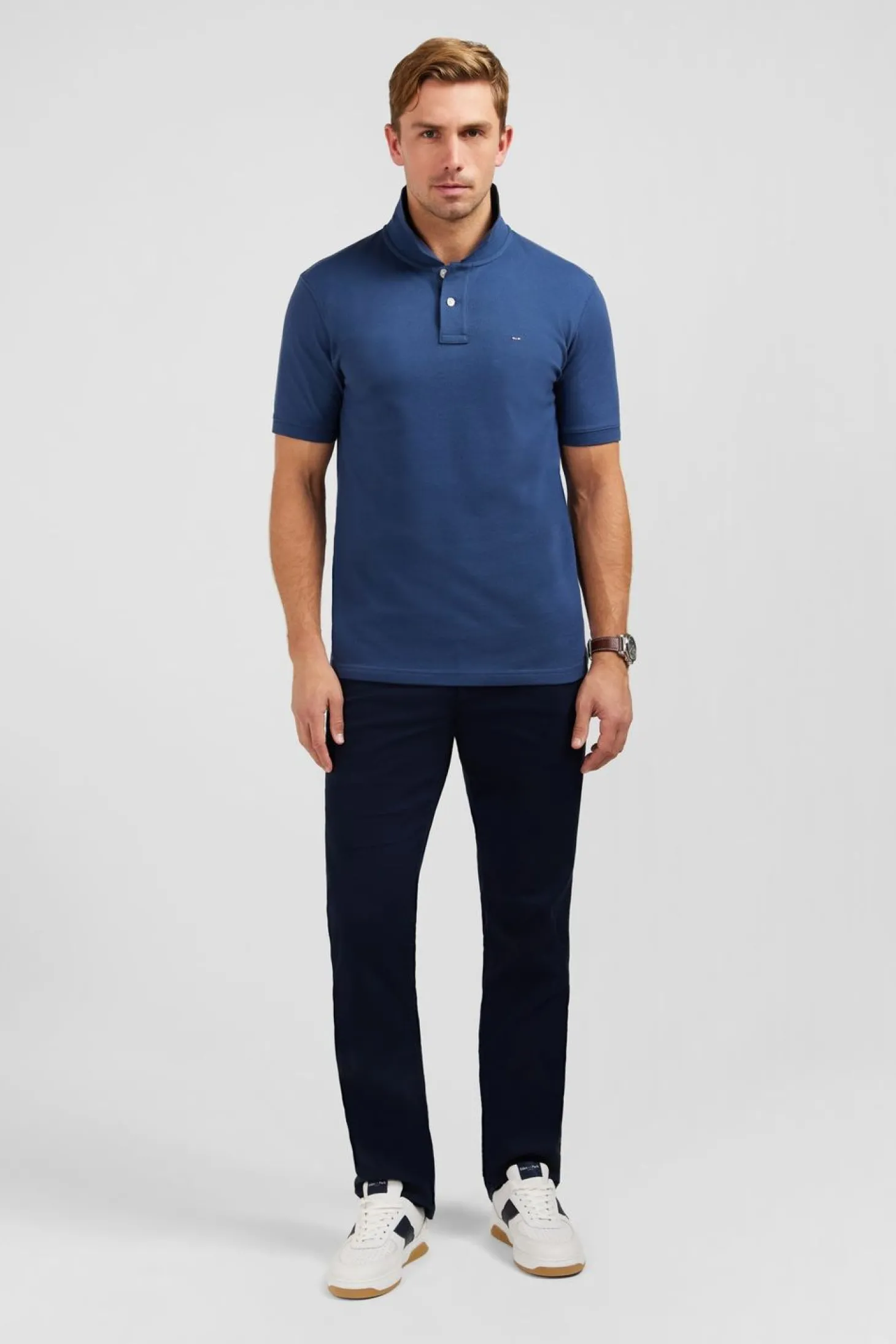 Polo Bleu Fonce Uni A Manches Courtes