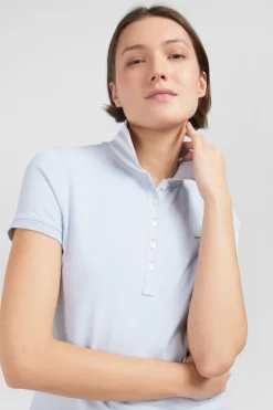 Polo Bleu Manches Courtes En Coton Pima