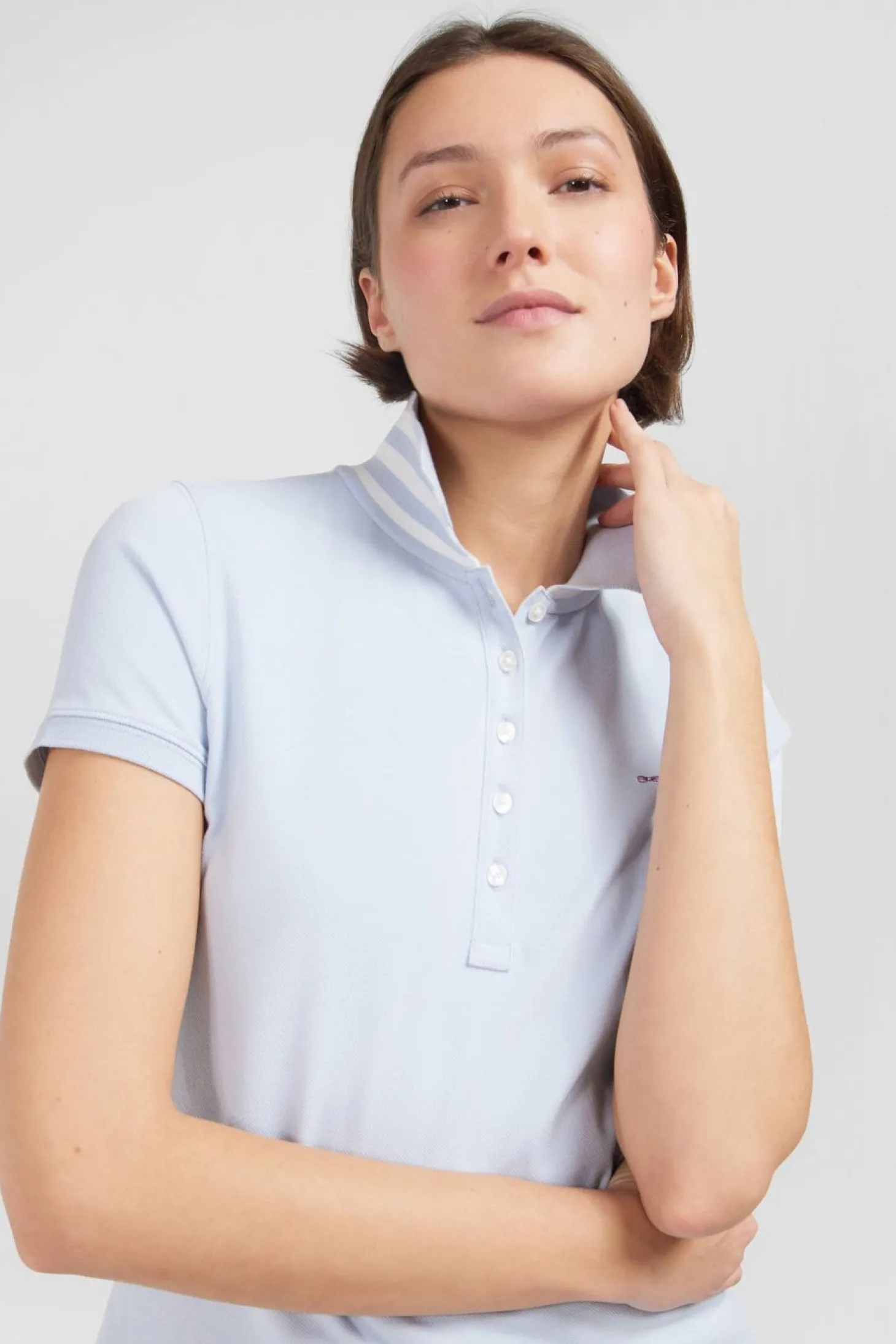 Polo Bleu Manches Courtes En Coton Pima