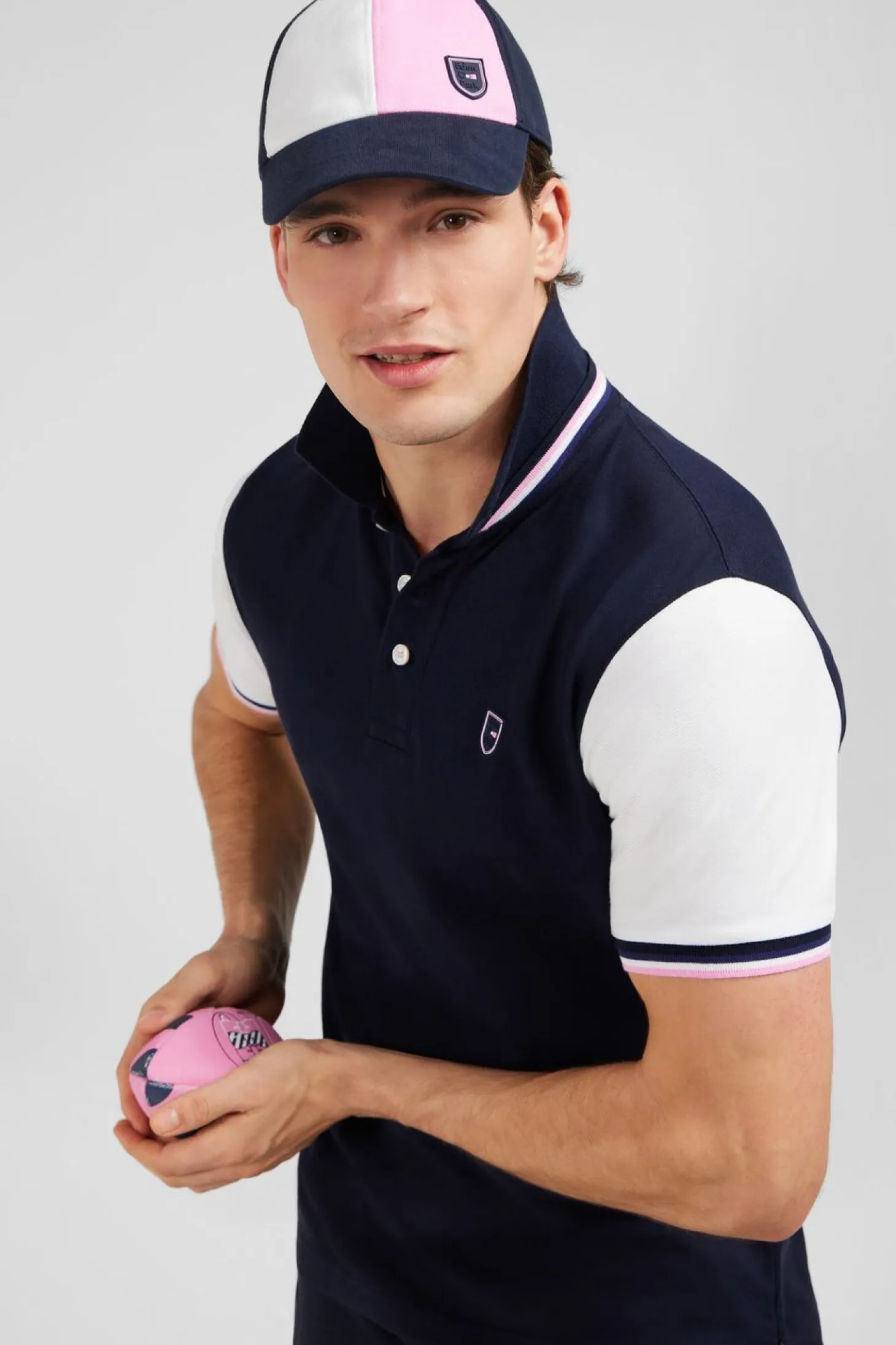 Polo Bleu Marine Colorblock Manches Courtes