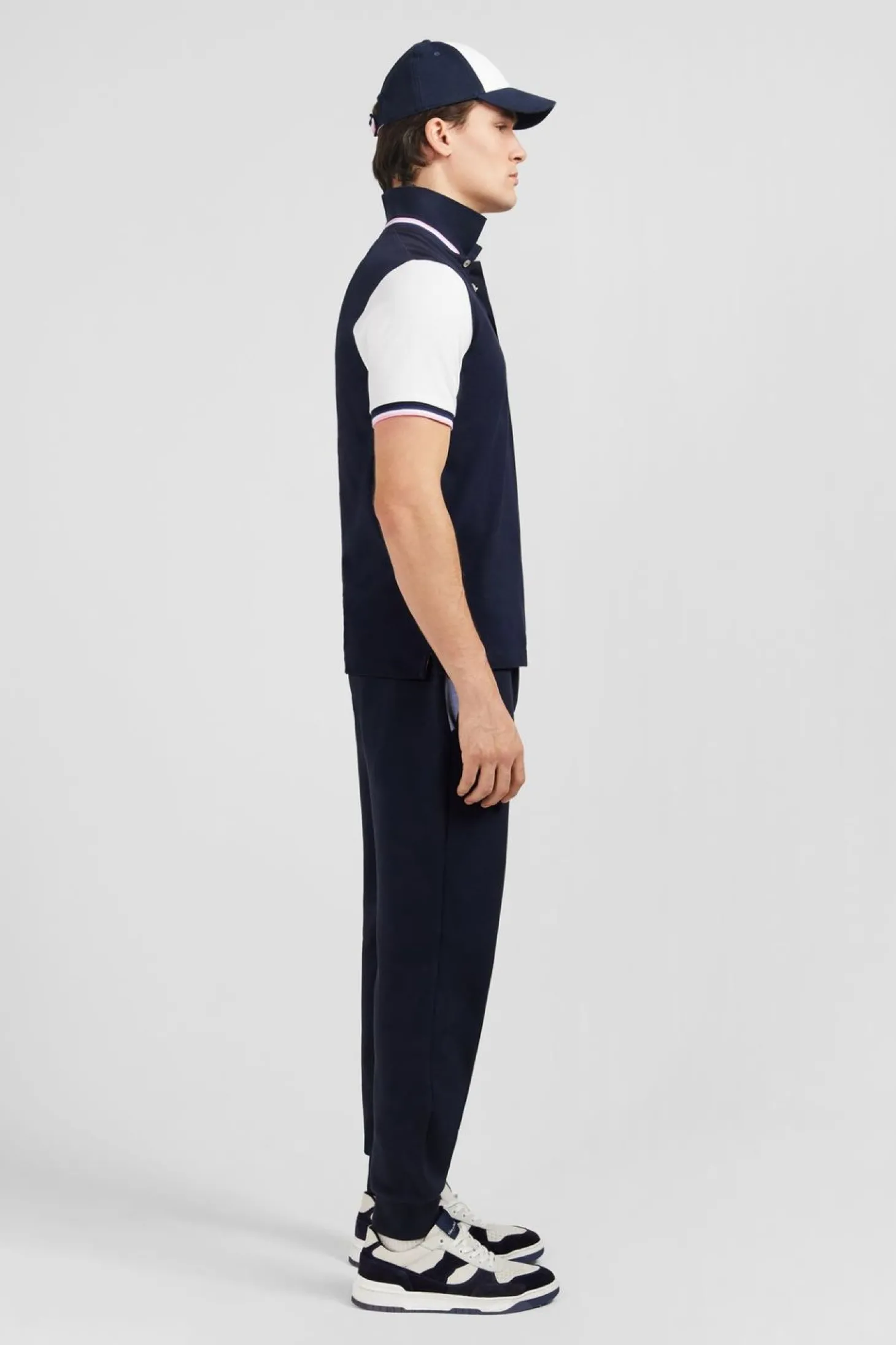 Polo Bleu Marine Colorblock Manches Courtes