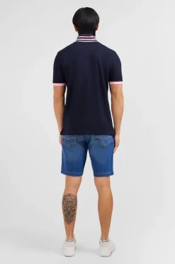 Polo Bleu Marine En Coton Pima Avec Details Contrastes