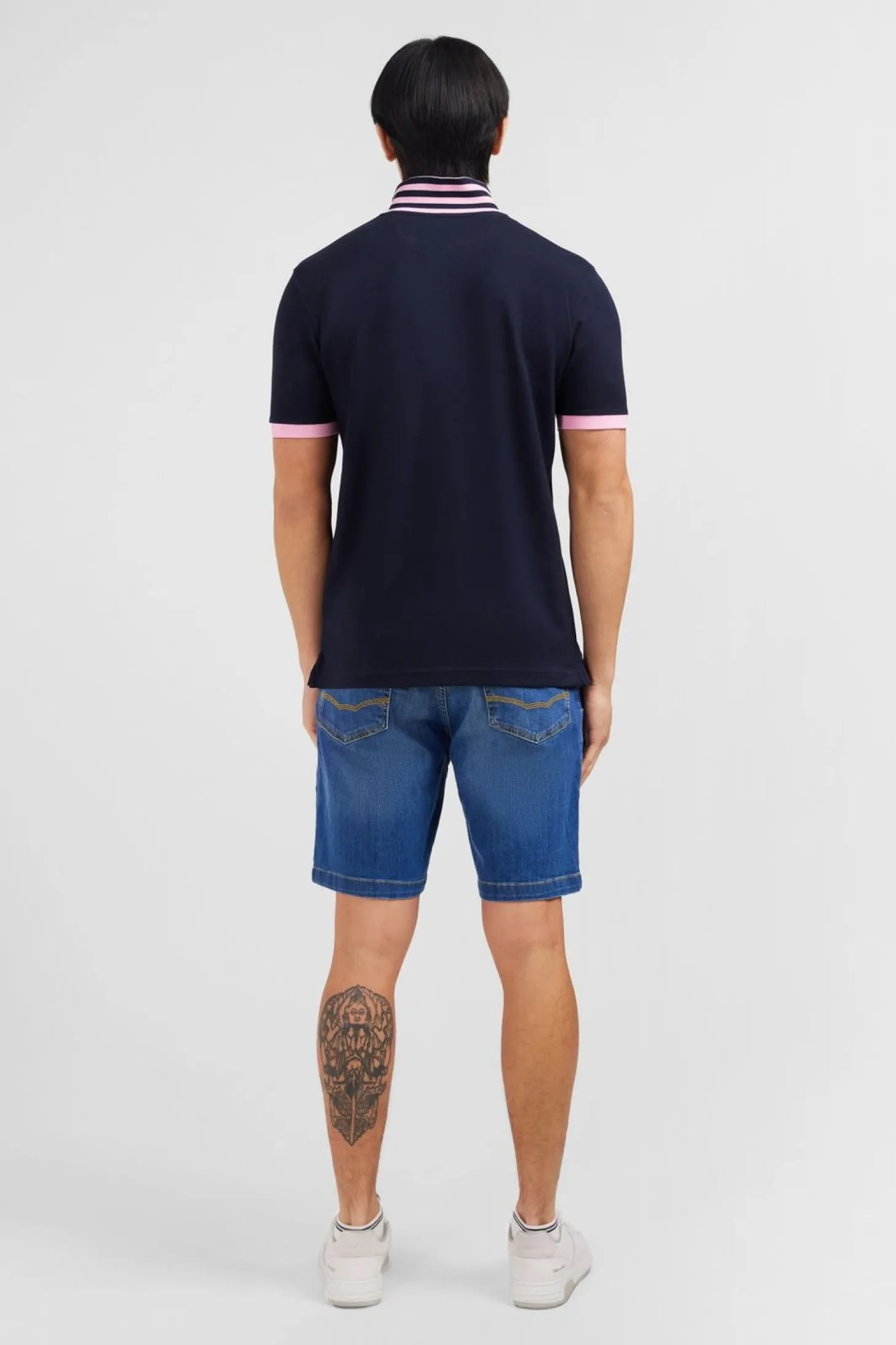 Polo Bleu Marine En Coton Pima Avec Details Contrastes