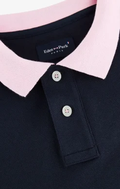 Polo Bleu Marine En Coton Pima Avec Details Contrastes