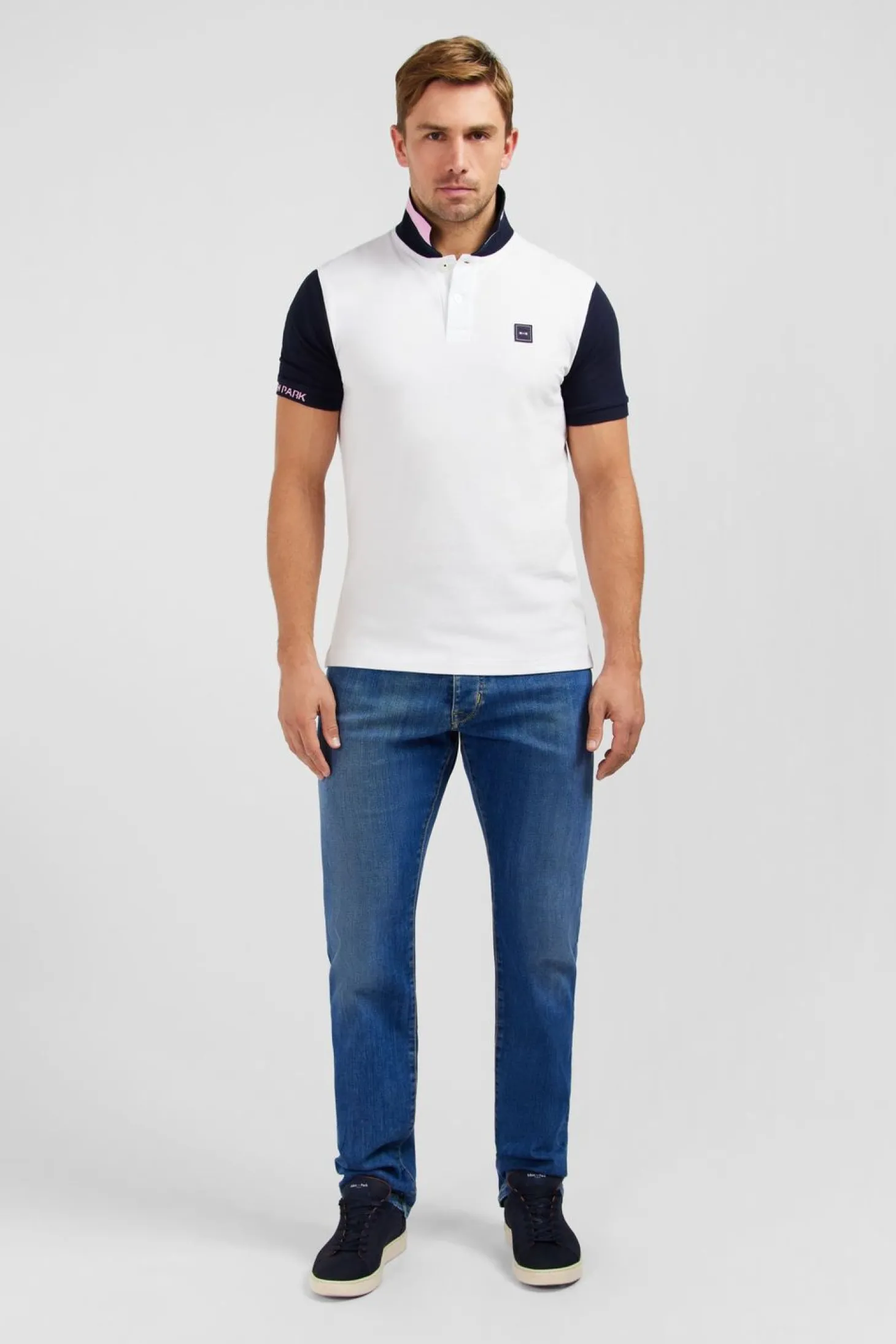 Polo Colorblock Blanc A Manches Courtes