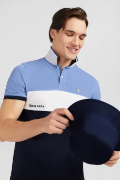 Polo Colorblock Bleu A Manches Courtes