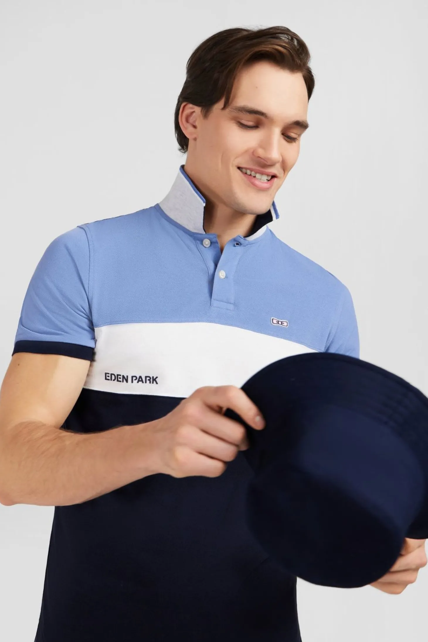 Polo Colorblock Bleu A Manches Courtes