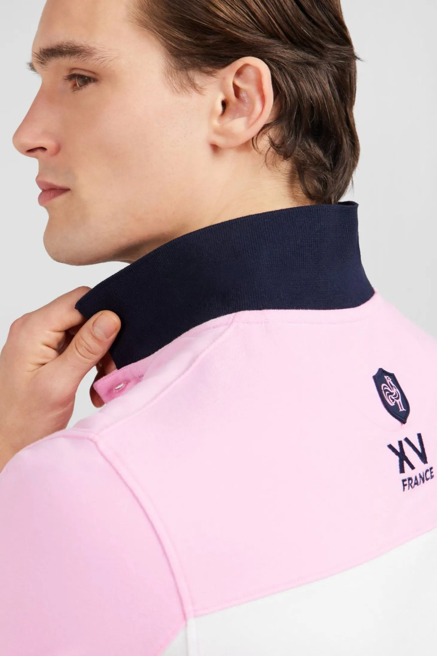 Polo Colorblock Rose En Coton Pique A Broderie Xv De France