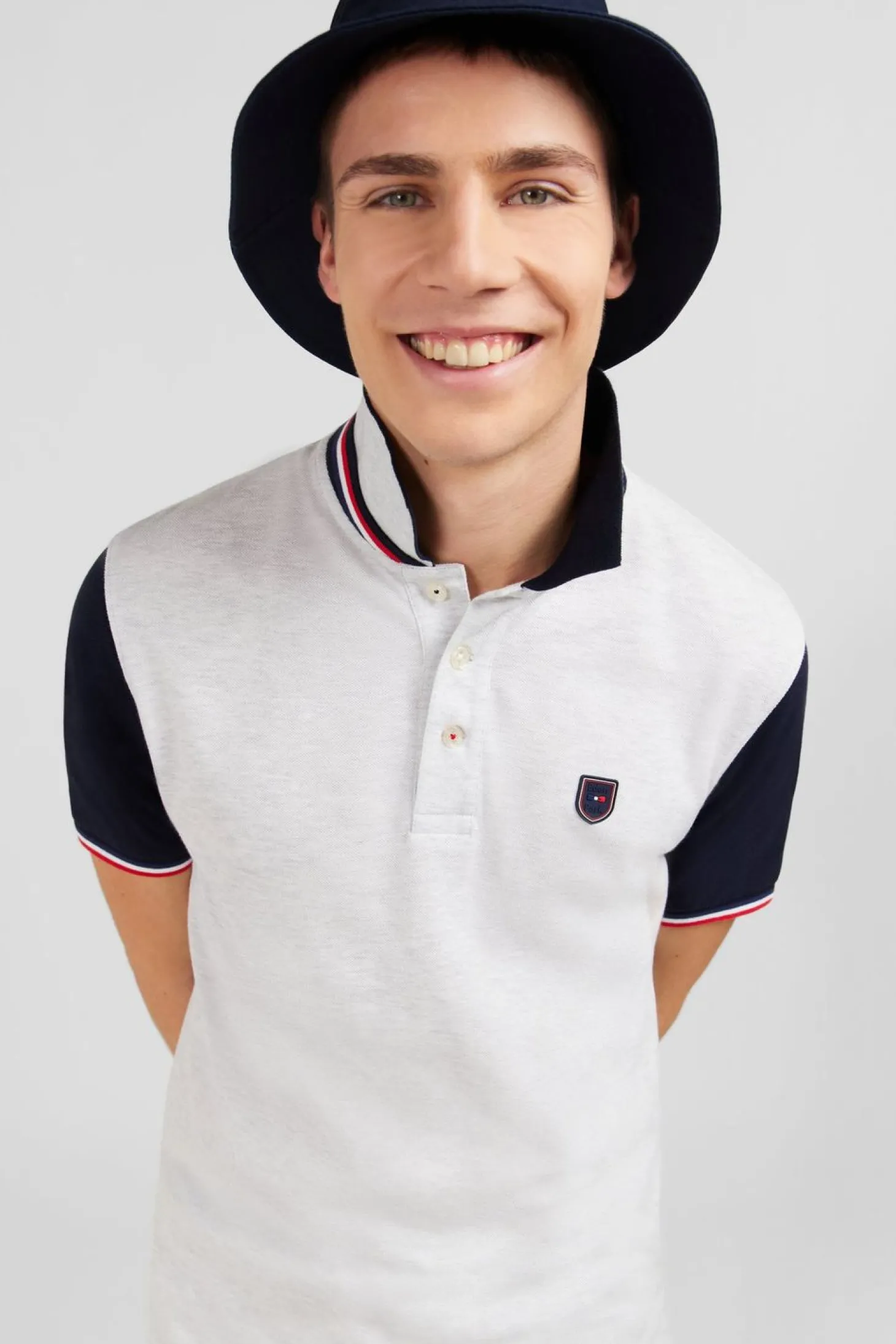 Polo Gris Colorblock Manches Courtes