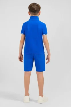 Polo Manches Courtes Bleu En Pique Coton