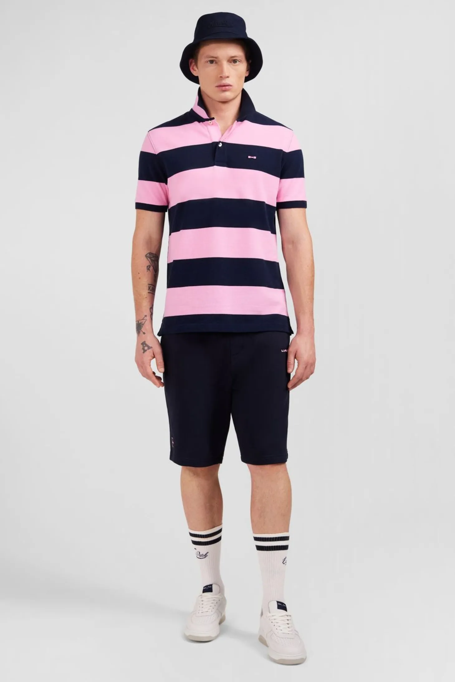 Polo Manches Courtes Cercle Marine Et Rose En Pique Coton