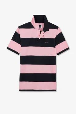 Polo Manches Courtes Cercle Marine Et Rose En Pique Coton