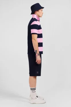 Polo Manches Courtes Cercle Marine Et Rose En Pique Coton