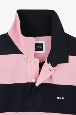 Polo Manches Courtes Cercle Marine Et Rose En Pique Coton