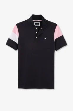 Polo Manches Courtes Marine Tricolore En Pique Coton Details Noeuds
