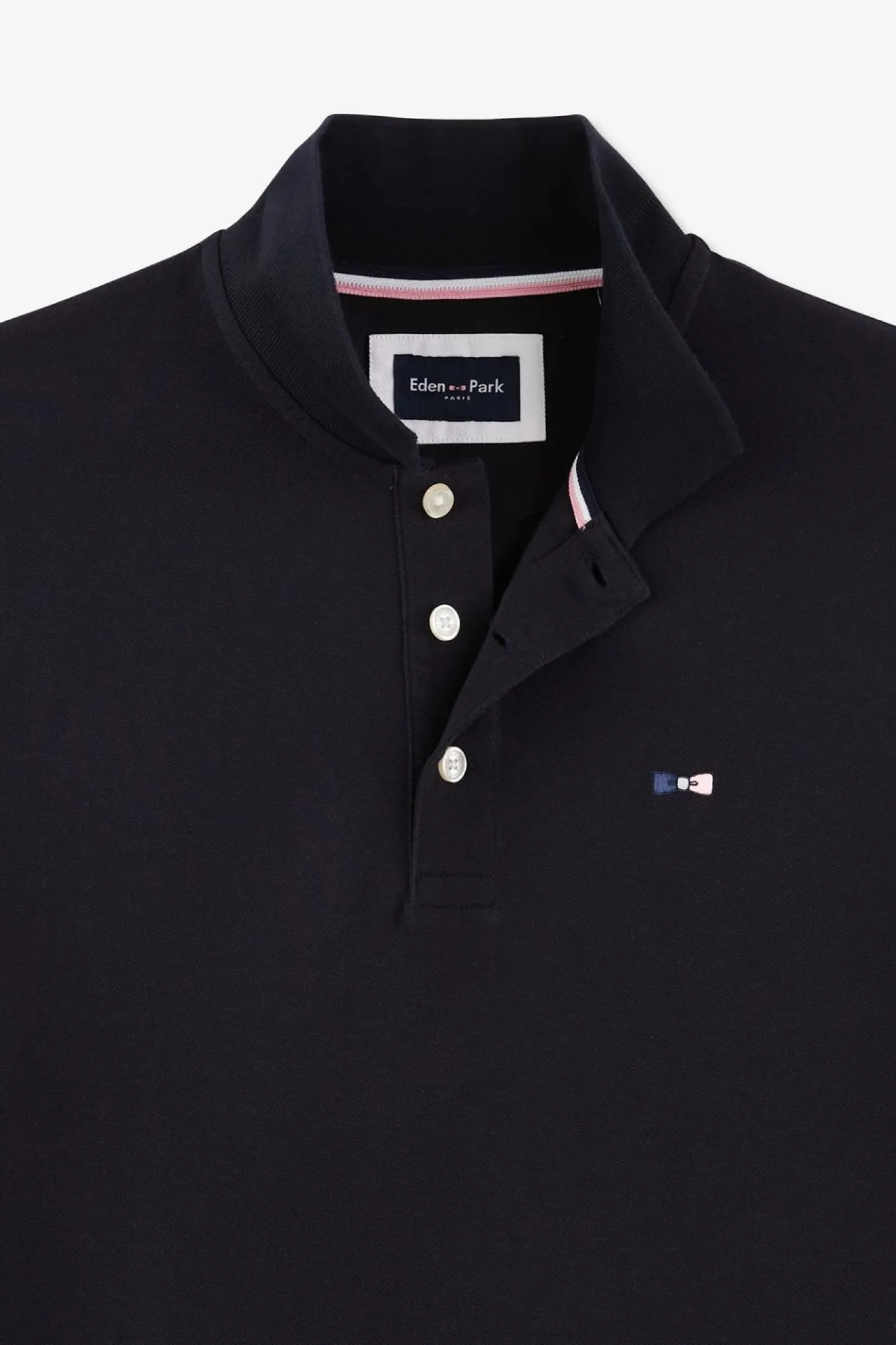 Polo Manches Courtes Marine Tricolore En Pique Coton Details Noeuds