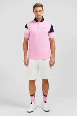 Polo Manches Courtes Rose Tricolore En Pique Coton Details Noeuds
