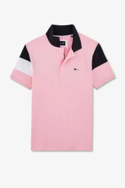 Polo Manches Courtes Rose Tricolore En Pique Coton Details Noeuds