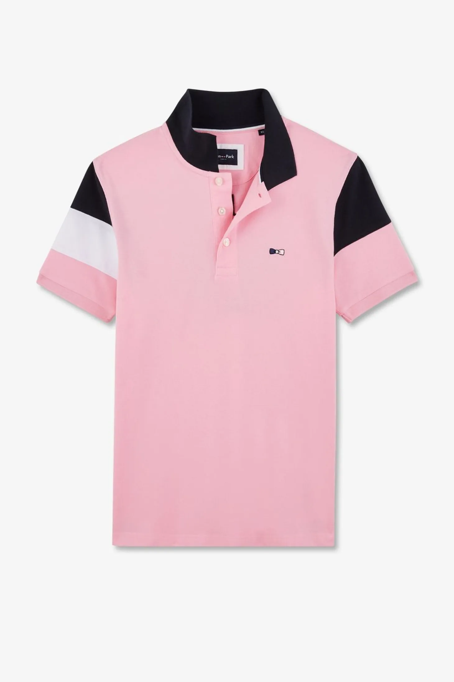 Polo Manches Courtes Rose Tricolore En Pique Coton Details Noeuds